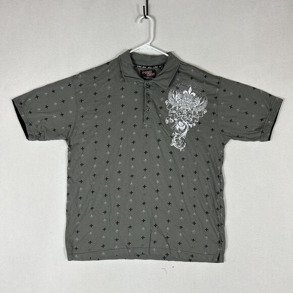 Point Zero Alternative Movement Polo Shirt Men's XL Gray Fleur De Lis Graphic - Picture 1 of 8